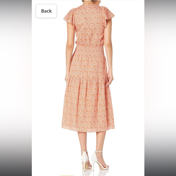 NWT Parker Floral Tangerine and Peach Smocked Tiered V Neck Dress - Picture 2 of 8